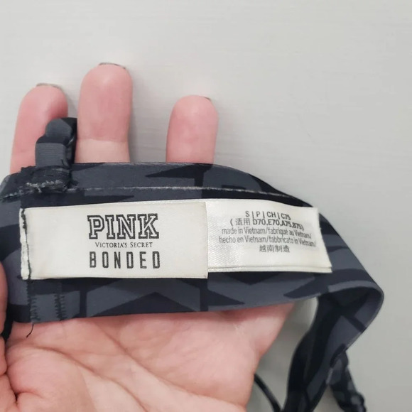 Victoria's Secret PINK Bonded Bralette Women's‎ Black Gray Spell Out Size S - Picture 2 of 3